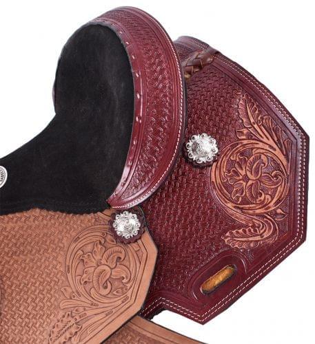 12 In Double T Youth Horse Saddle With Floral Basketweave Pommel,Cantle & Skirt | saddle seat riding - Medieval Replicas