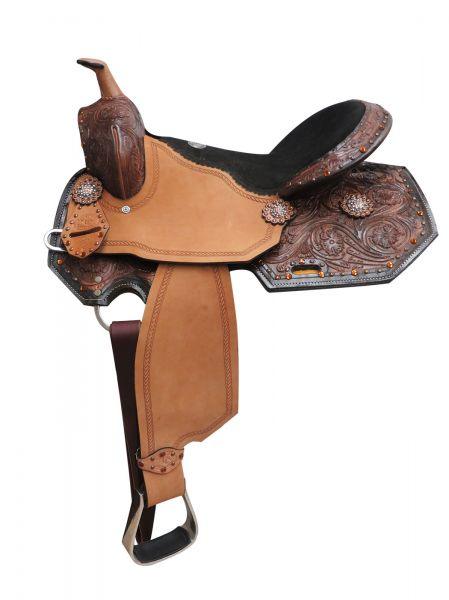 16" Double T Barrel Style Horse Saddle With Amber Colored Rhinestones NEW - Medieval Replicas