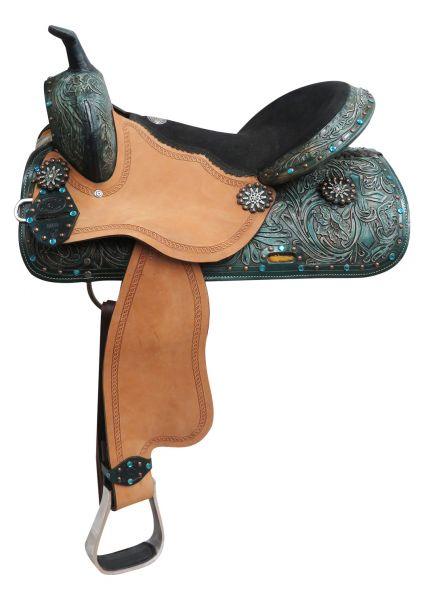 16" Double T Barrel Style Horse Saddle With Spur Rowel Conchos. 16" NEW - Medieval Replicas