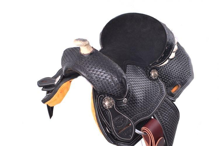 10" Double T Pony Horse Saddle Set With basketweave Tooling,fenders and jockeys |horse saddle seat - Medieval Replicas