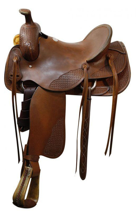 16" Showman Horse Saddle With Hard Seat & Square Bracket Weave Tooling On Skirts - Medieval Replicas