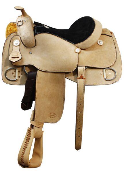 Showman™ full rough out leather training saddle with sued seat. 16" 17" - Medieval Replicas