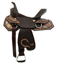 Double T fully tooled Youth / Pony show saddle with copper/silver.13 inches - Medieval Replicas