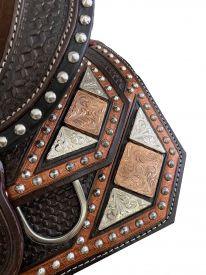 Double T fully tooled Youth / Pony show saddle with copper/silver.13 inches - Medieval Replicas