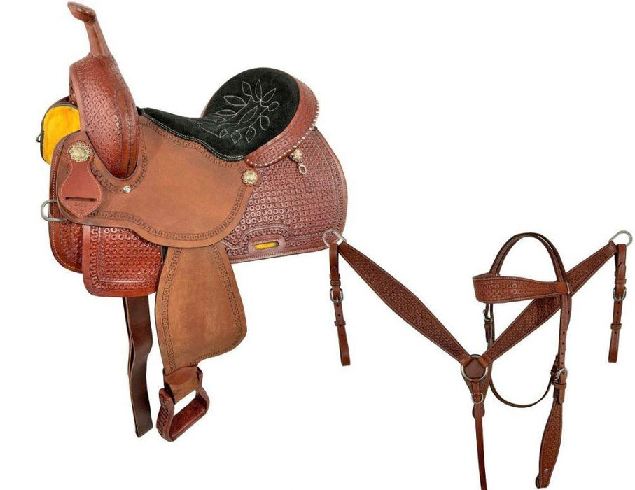 15" Economy Barrel Style Horse Saddle Set with circle tooling - Medieval Replicas