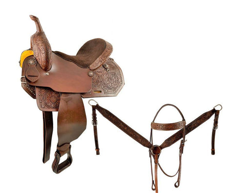 15" Barrel Horse Saddle Set with matching Headstall & Breast Collar Set & reins - Medieval Replicas