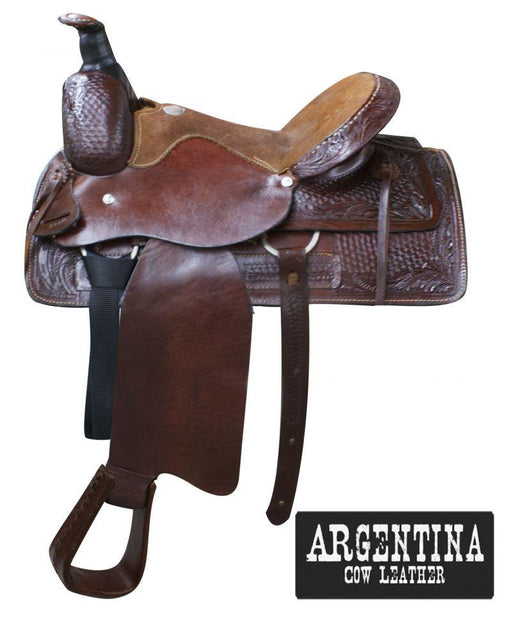 Buffalo Argentina cow leather roper style horse saddle. 16" - Medieval Replicas