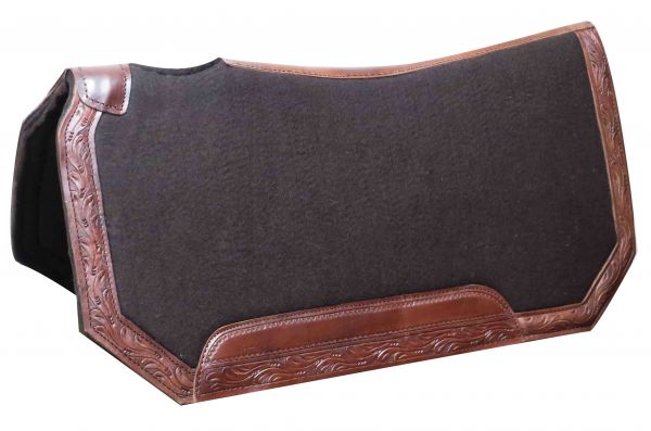 Showman® 30" x 30"x 1" Brown felt horse saddle pad with tooled leather trim