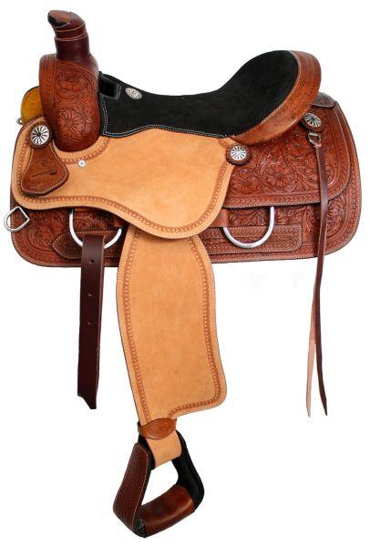 Double T Roper style saddle with suede leather seat.  16" - Medieval Replicas