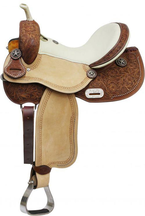 Double T Barrel Style Saddle with Texas Star Conchos 14" 15" 16" - Medieval Replicas