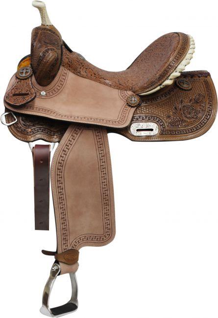 Double T Barrel Style Saddle with Brown Filigree Seet and Tooling  14" 15" 16" - Medieval Replicas