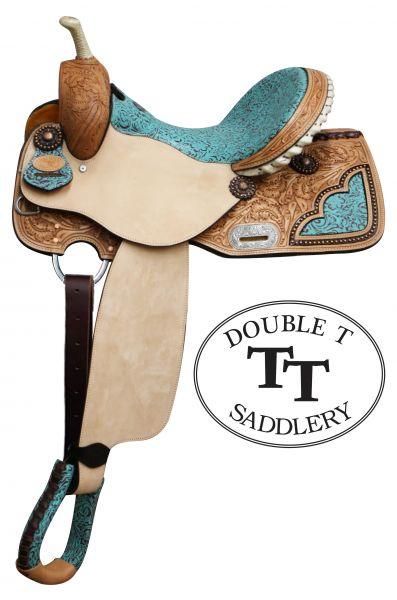 Double T Barrel Style Saddle with Filigree Print Seat  * Full QH 14", 15", 16" - Medieval Replicas