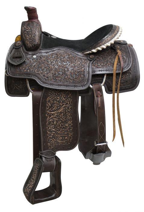 16" Circle S Roper Saddle with antiqued tooling - Medieval Replicas