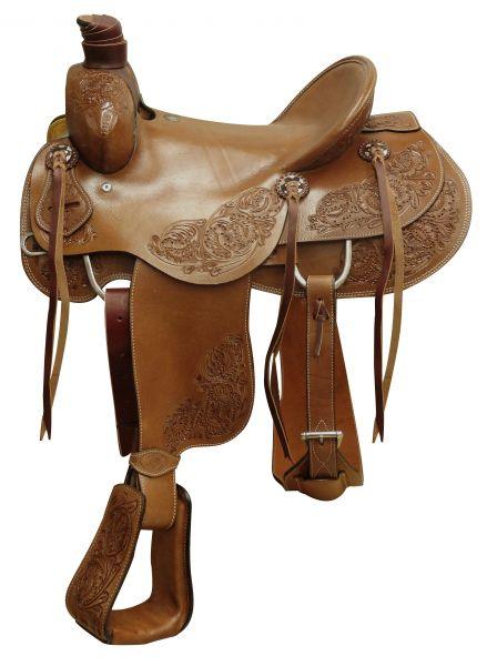 Circle S Hardseat roper saddle with floral tooling. 16 inches - Medieval Replicas