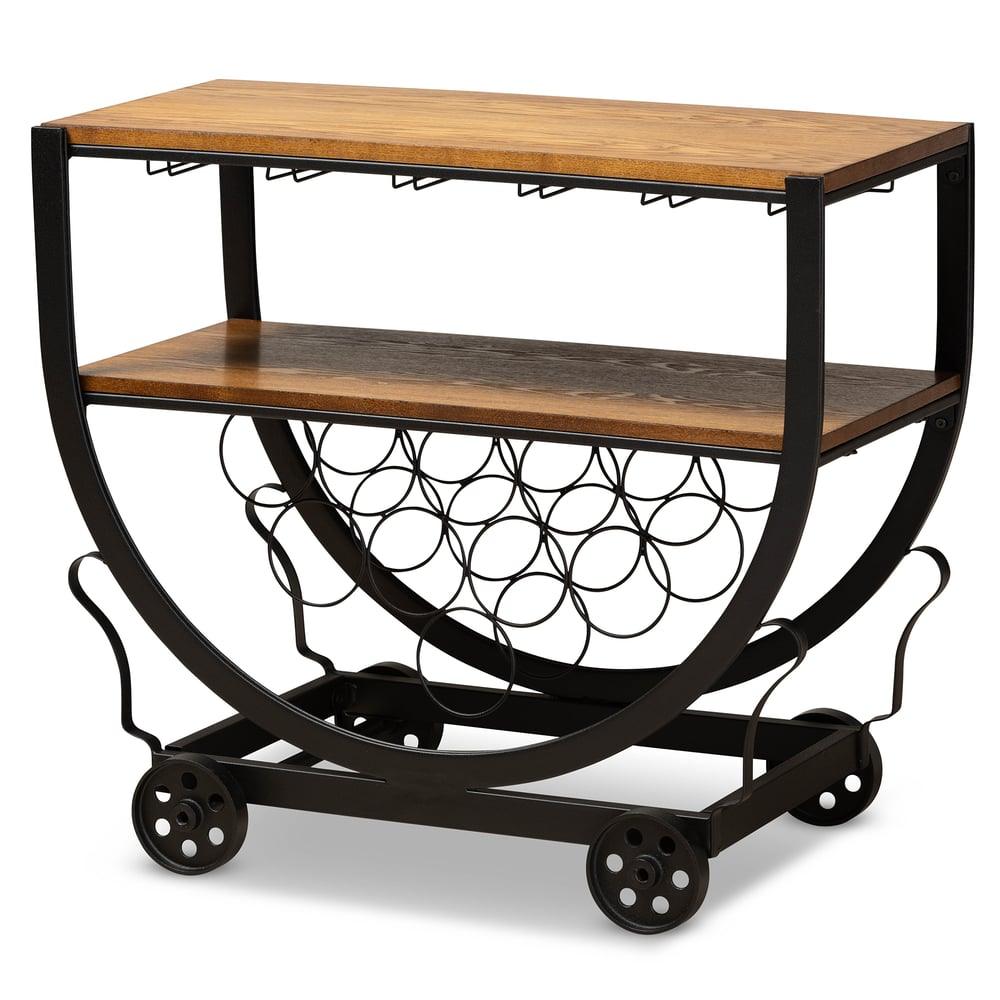 TRIESTA ANTIQUED METAL AND WOOD WHEELED WINE RACK CART - Medieval Replicas