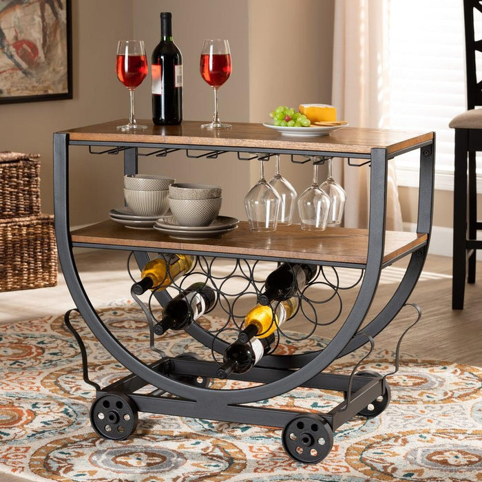 TRIESTA ANTIQUED METAL AND WOOD WHEELED WINE RACK CART - Medieval Replicas