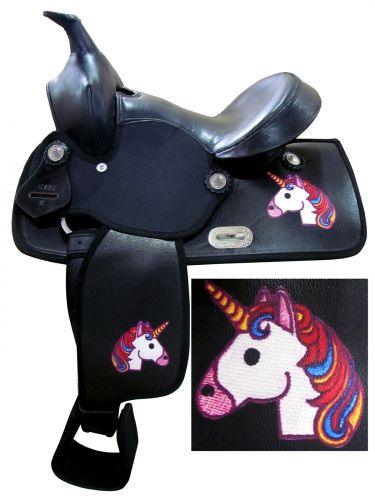 Economy synthetic Horse saddle with Rainbow Unicorn print 12 inches - Medieval Replicas