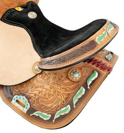 14", 15", 16" Circle S  Barrel Style Horse Saddle with Feather Concho Design - Medieval Replicas