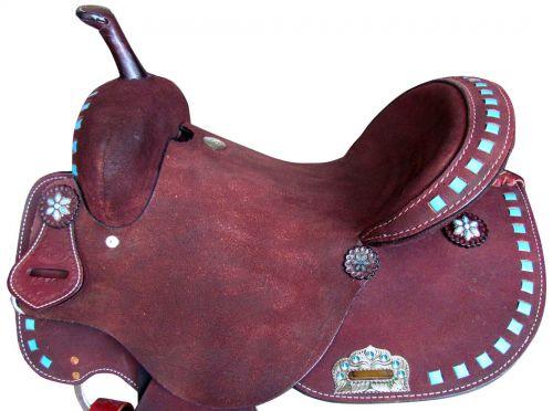 Circle S Barrel Style Horse Saddle With Turquoise Buck Stitch Trim. 15", 16" - Medieval Replicas