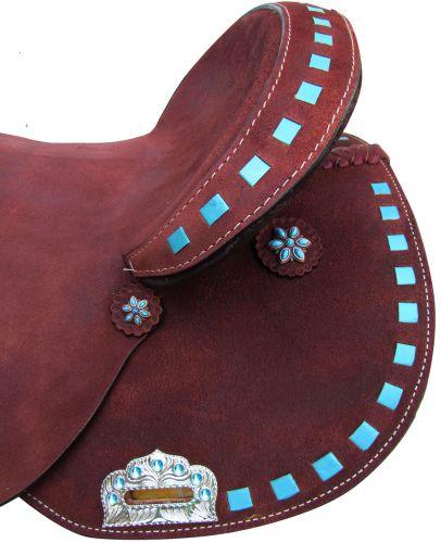 Circle S Barrel Style Horse Saddle With Turquoise Buck Stitch Trim. 15", 16" - Medieval Replicas