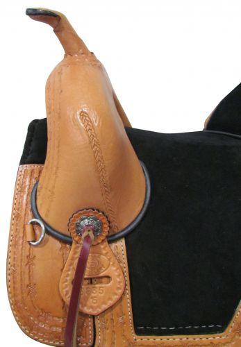 Circle S Treeless Saddle with barbwire tooled trim. 15", 16" - Medieval Replicas