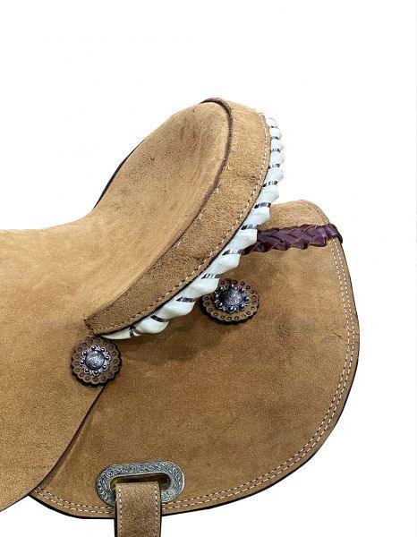 15", 16" Circle S Barrel Style Rough Out Horse Saddle with rawhide accents - Medieval Replicas