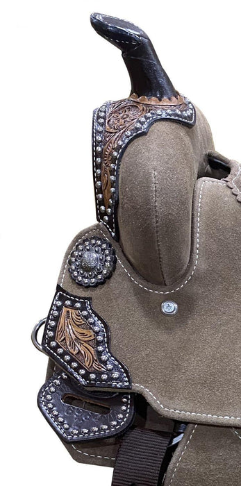 12" DOUBLE T  Rough Out Barrel Horse Saddle With Cheetah Printed Inlay NEW | saddle seat riding - Medieval Replicas