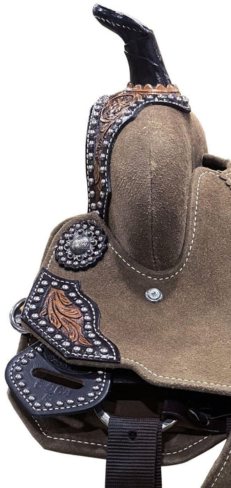 13" DOUBLE T  Rough Out Barrel Horse Saddle With Cheetah Printed Inlay |riding saddle seat