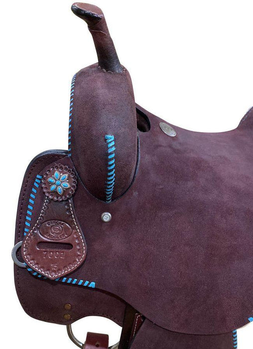 14" CIRCLE S Barrel style Horse saddle with Teal buck stitch accents - Medieval Replicas