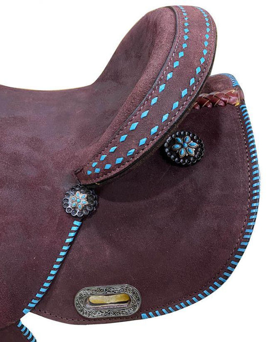 14" CIRCLE S Barrel style Horse saddle with Teal buck stitch accents - Medieval Replicas