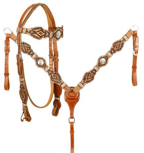 Showman Rawhide Braided Browband Horse Headstall & Breast Collar Set - Medieval Replicas