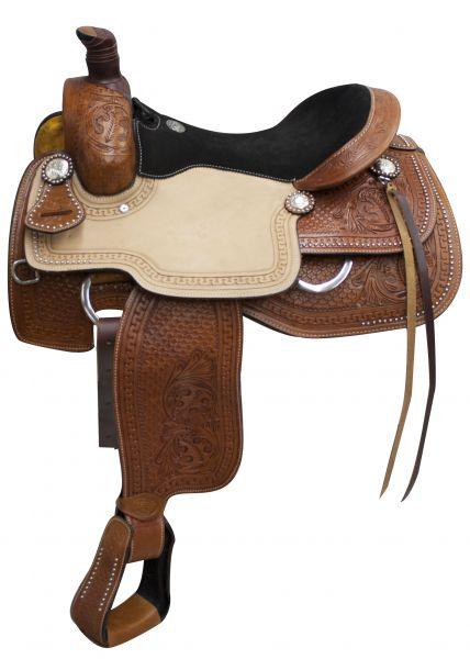 Double T Roper style horse saddle with suede leather seat 16", 17" - Medieval Replicas