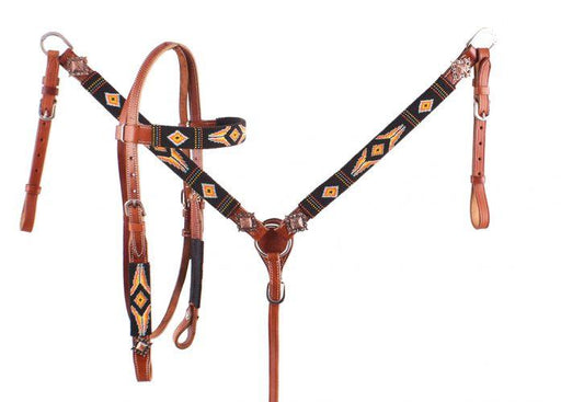 Orange and Yellow Navajo Beaded Horse headstall and breast collar set - Medieval Replicas