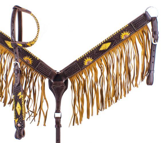 Showman Dark Oil, Hand Painted Sunflower Single Ear Headstall and Breast collar - Medieval Replicas