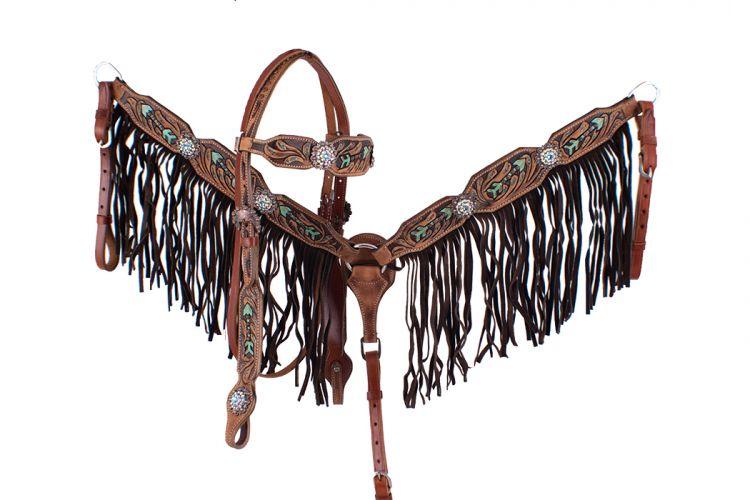 Showman Hand painted arrow design horse headstall and breast collar - Medieval Replicas