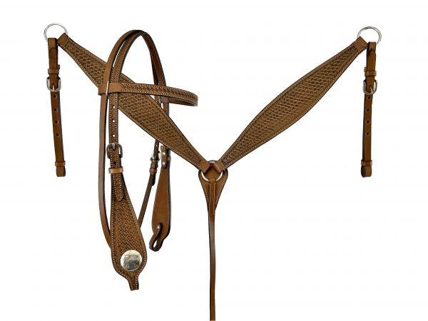 Double T Barrel saddle set with basket weave tooling   15", 16" - Medieval Replicas