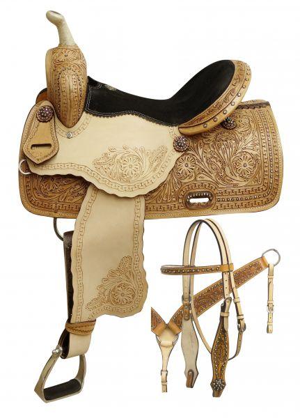 Double T Barrel Horse Saddle With Rainbow Crystal Rhinestones. 14", 15", 16" - Medieval Replicas