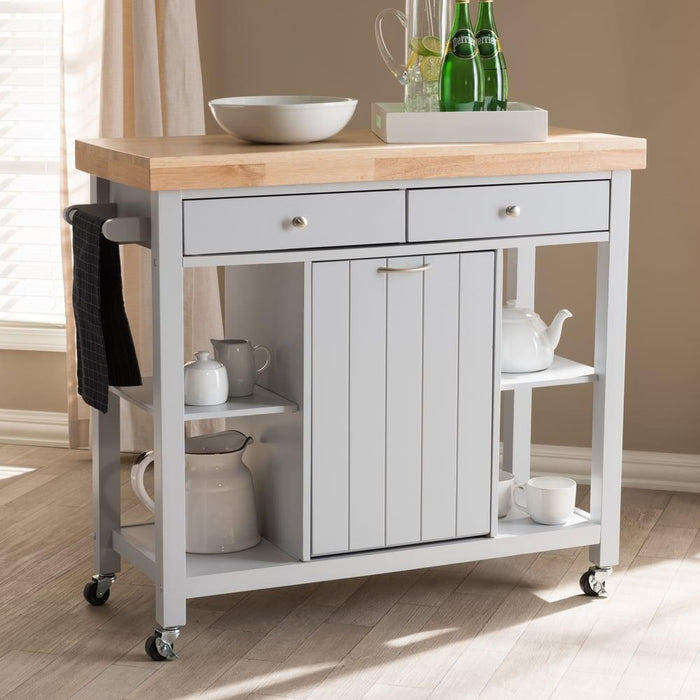 HAYWARD FARMHOUSE LIGHT GREY WOOD KITCHEN CART - Medieval Replicas