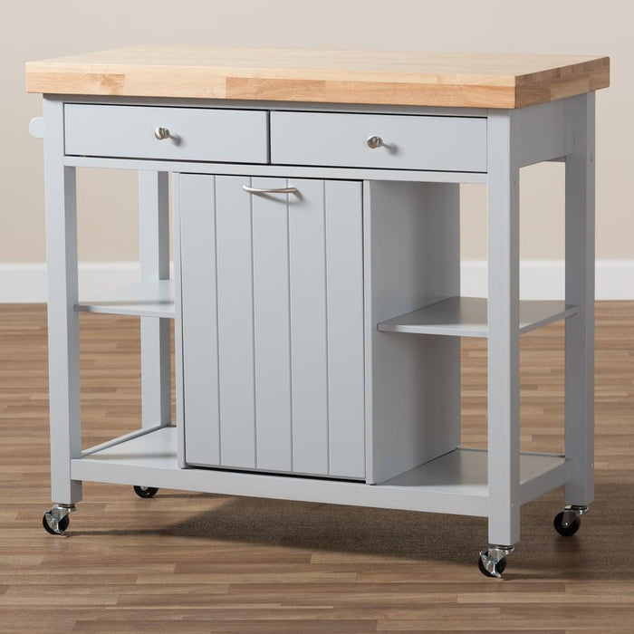 HAYWARD FARMHOUSE LIGHT GREY WOOD KITCHEN CART - Medieval Replicas