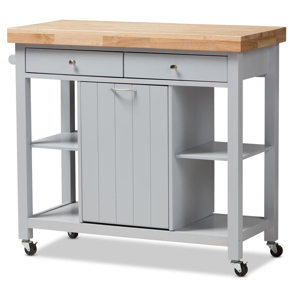 HAYWARD FARMHOUSE LIGHT GREY WOOD KITCHEN CART - Medieval Replicas