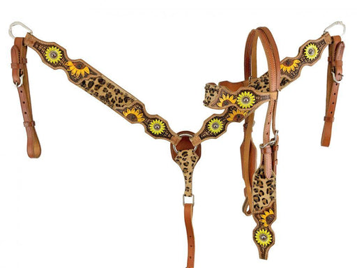 Showman ® Cheetah Browband headstall and breast collar set with sunflower concho - Medieval Replicas