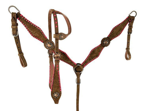 One Ear Chocolate Rough Out Horse Headstall and Breast Collar Set with lacing - Medieval Replicas