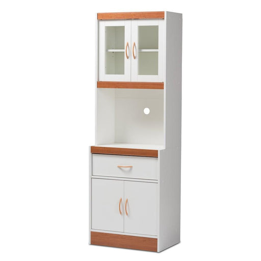 LAURANA MODERN WHITE AND CHERRY FINISHED KITCHEN CABINET AND HUTCH - Medieval Replicas