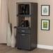 FABIAN MODERN DARK GREY AND OAK BROWN FINISHED KITCHEN CABINET WITH ROLL-OUT COMPARTMENT - Medieval Replicas