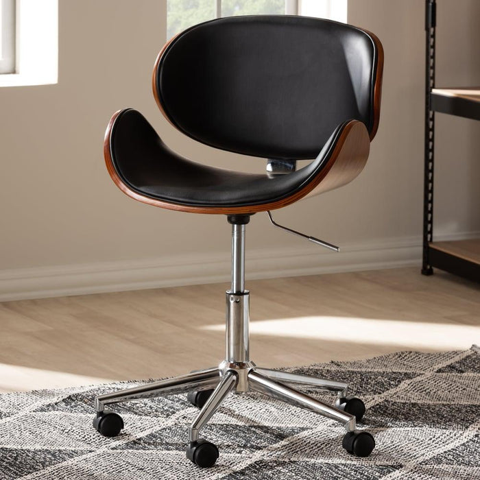 AMBROSIO BLACK FAUX LEATHER UPHOLSTERED CHROME-FINISHED METAL ADJUSTABLE SWIVEL OFFICE CHAIR - Medieval Replicas