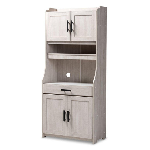 PORTIA MODERN 6-SHELF WHITE-WASHED WOOD KITCHEN STORAGE CABINET - Medieval Replicas