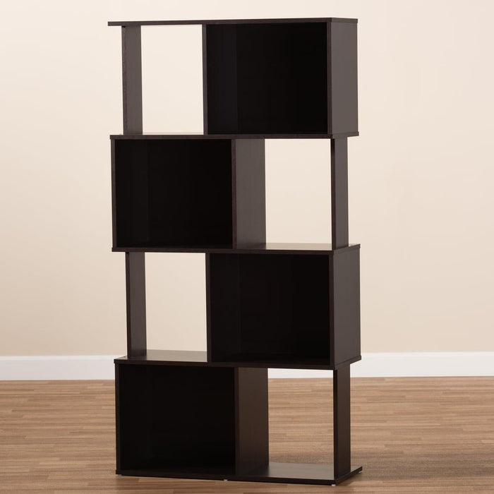 RIVA DARK BROWN FINISHED GEOMETRIC WOOD BOOKSHELF - Medieval Replicas