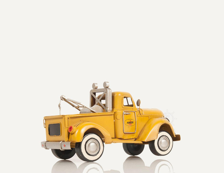 1926 Pennzoil Tow Truck Yellow Metal Handmade Car Model - Medieval Replicas