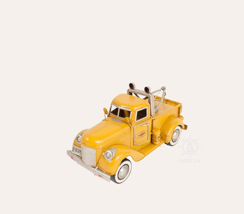 1926 Pennzoil Tow Truck Yellow Metal Handmade Car Model - Medieval Replicas