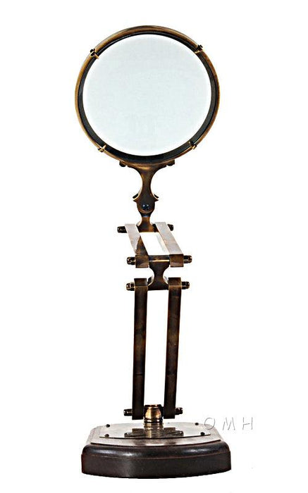 Brass Big Magnifier Glass W/ Wooden Base Home Decor - Medieval Replicas